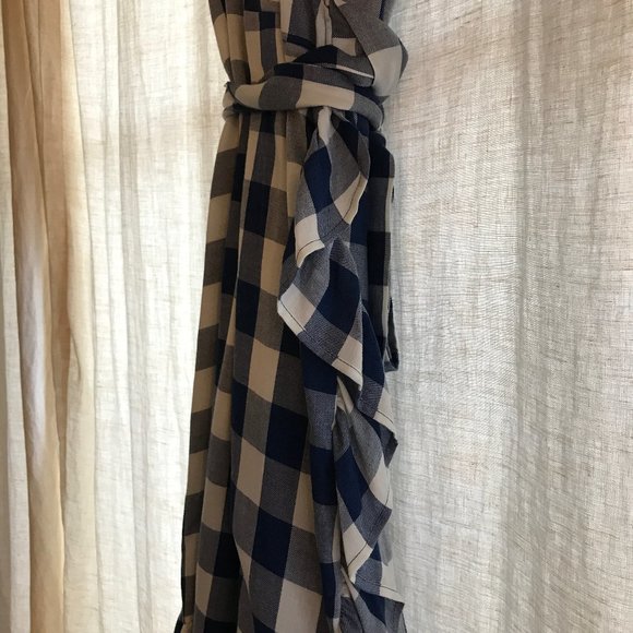 Amour Vert Gina Blue Check Midi Wrap Dress Size L/12 - Picture 5 of 5
